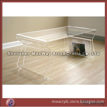 Transparent square acrylic/perspex table with magazine holder